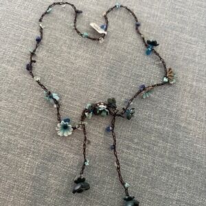 Boho Chic Turquoise Daisy Floral Stone Genuine Leather Lariat Wrap Necklace NWOT